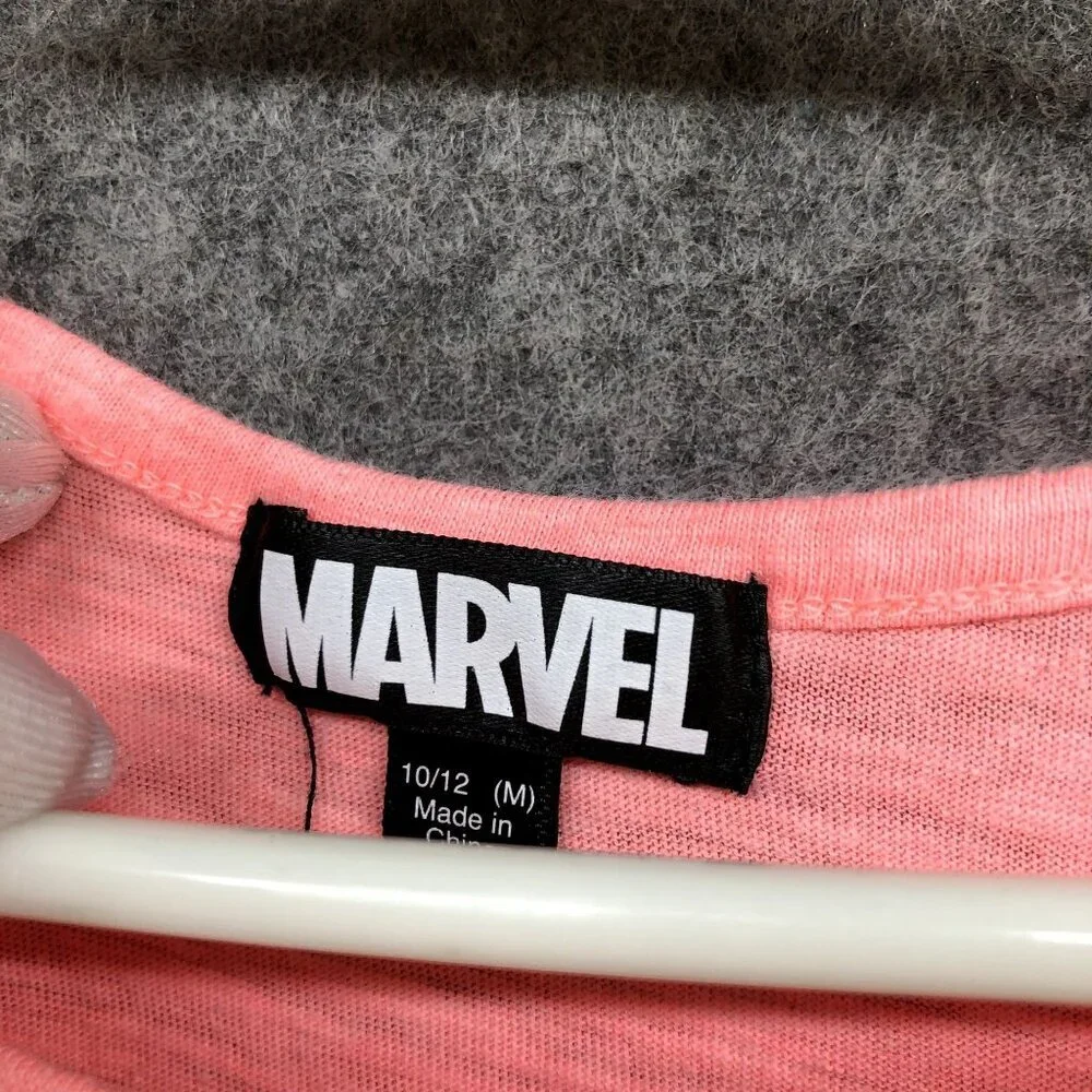 Marvel Girls Size 10/12 Captain America T Shirt Pink High Low Short Sleeve‎